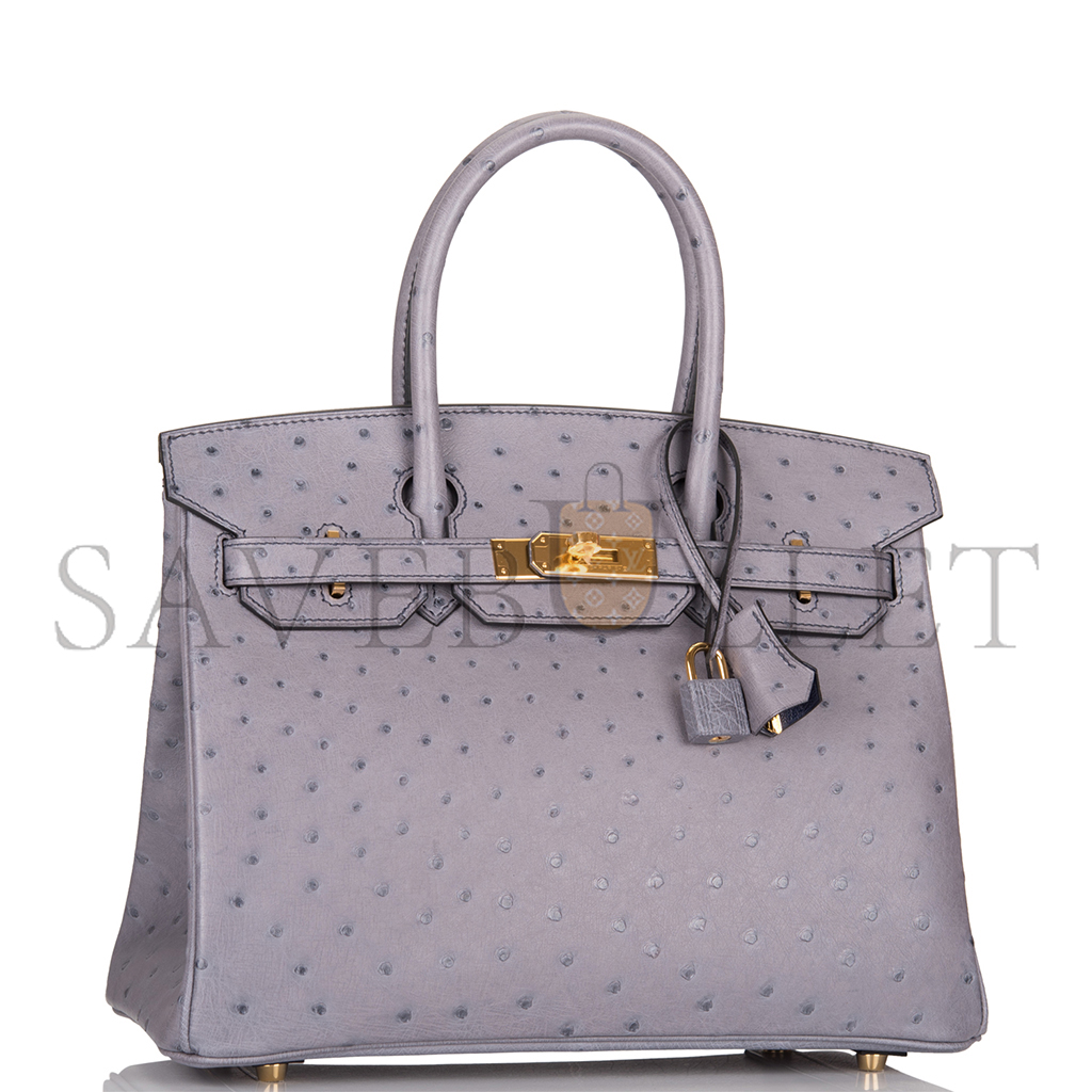 H**mes master birkin 30 ostrich leather lavender gold buckle h041933ck80 (30*22*16cm)